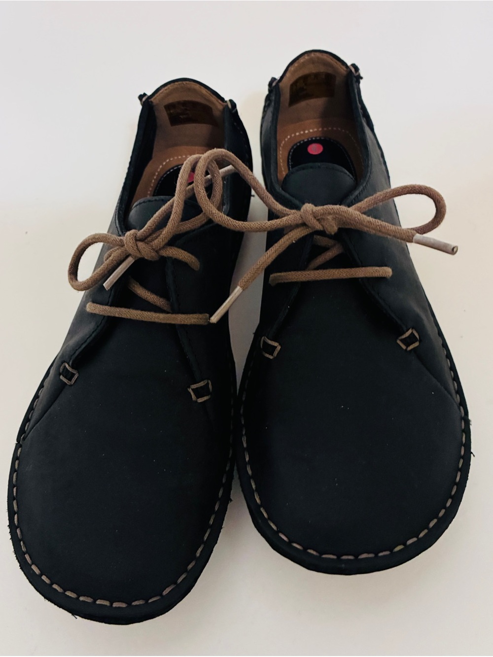 Clarks Black moccasins with Tan Laces